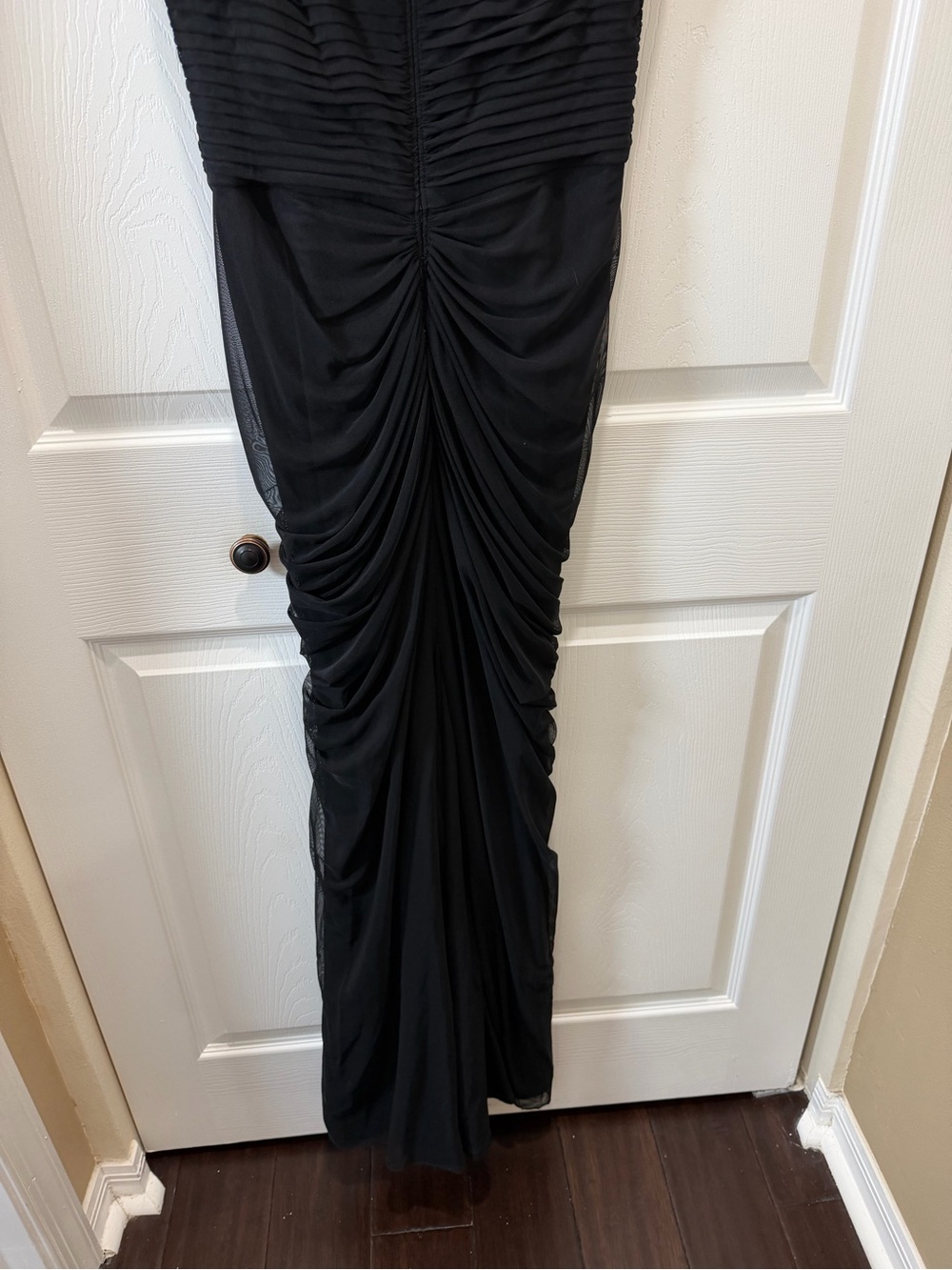 Tadashi Shoji Black Draped Mesh Evening Gown M - Picture 10 of 11